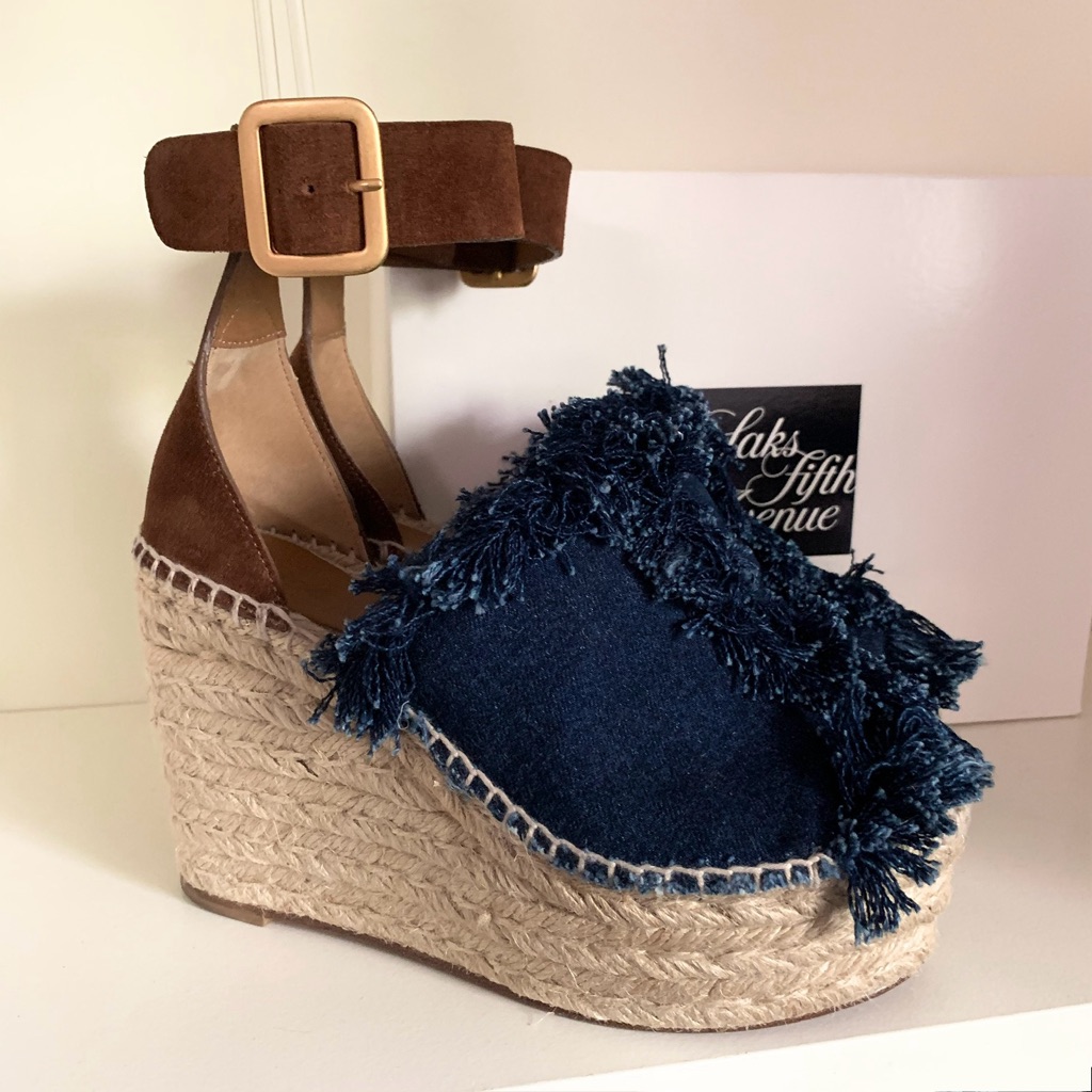 Chloe Suede Denim Wedge Heels